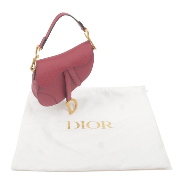 36619 10 11 Christian Dior Bordeaux Leather Saddle Mini Handbag Red