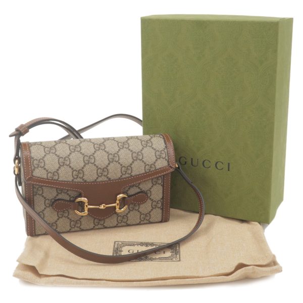 36619 6 11 Gucci Horsebit 1955 GG Supreme X Leather Mini Bag Beige X Brown