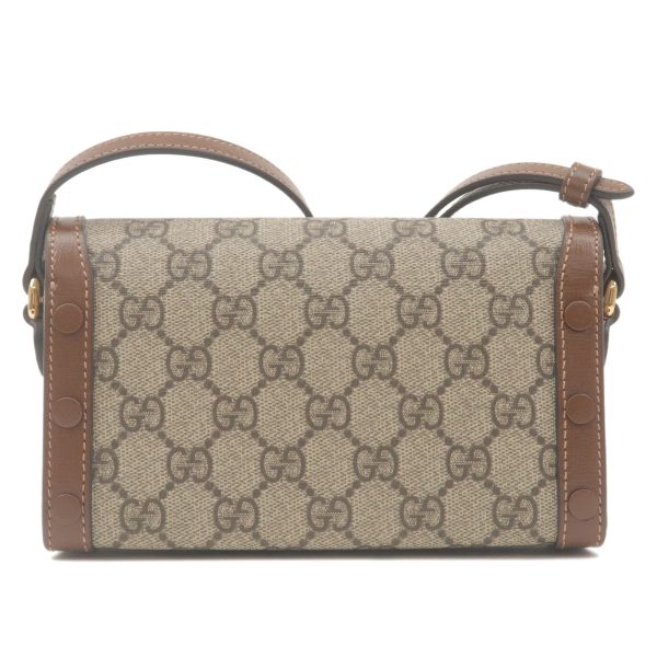 36619 6 2 Gucci Horsebit 1955 GG Supreme X Leather Mini Bag Beige X Brown