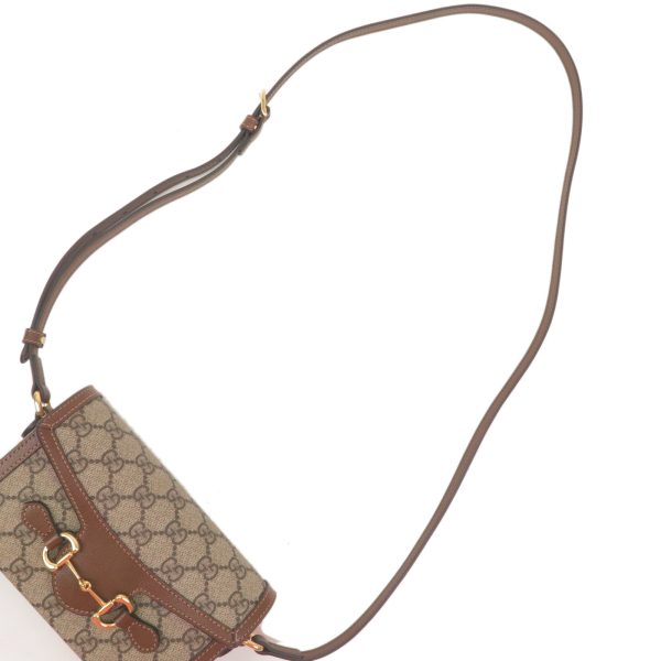 36619 6 4 Gucci Horsebit 1955 GG Supreme X Leather Mini Bag Beige X Brown