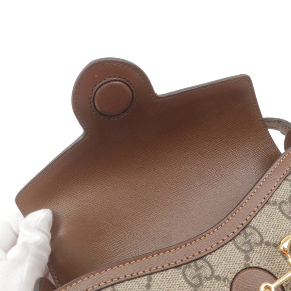 36619 6 8 Gucci Horsebit 1955 GG Supreme X Leather Mini Bag Beige X Brown