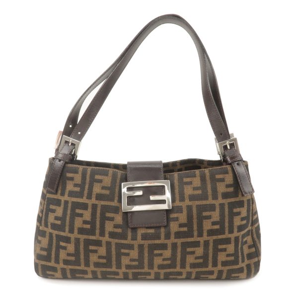 36743 8 1 Fendi Zucca Canvas Leather Handbag Brown