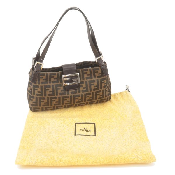 36743 8 12 Fendi Zucca Canvas Leather Handbag Brown