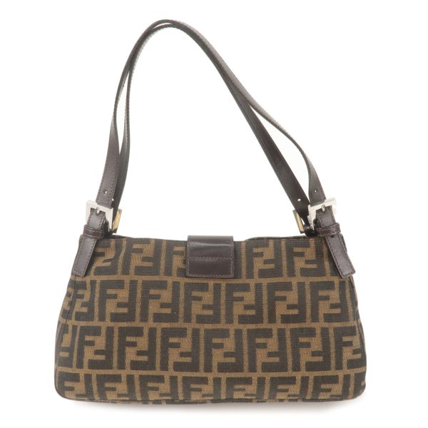 36743 8 2 Fendi Zucca Canvas Leather Handbag Brown