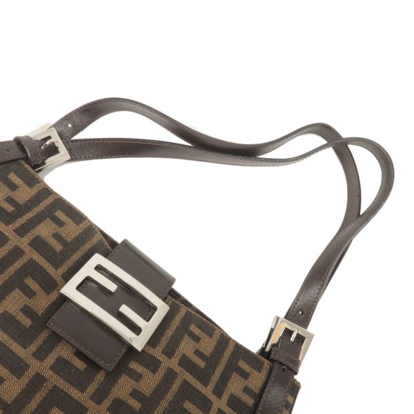 36743 8 4 Fendi Zucca Canvas Leather Handbag Brown