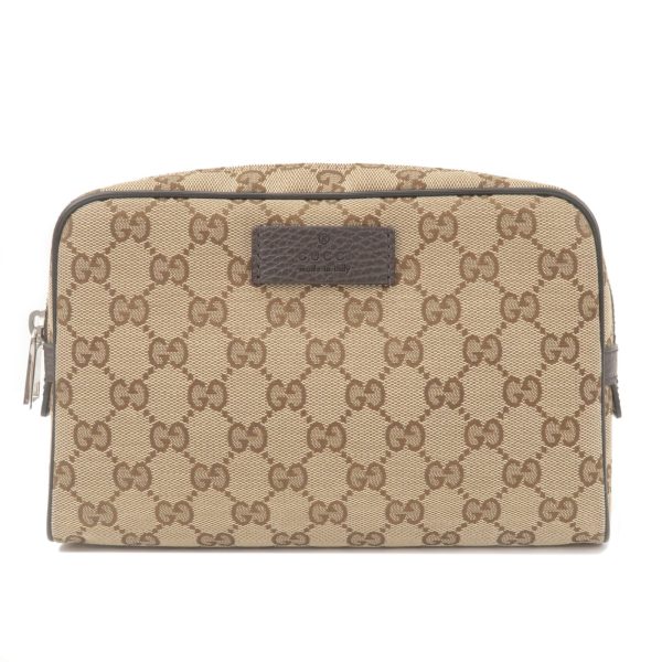 36749 2 1 Gucci GG Canvas Leather Waist Bag Beige Brown