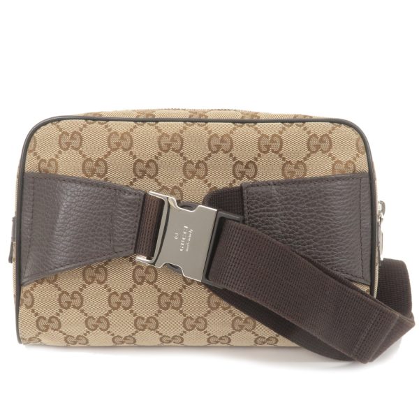 36749 2 2 Gucci GG Canvas Leather Waist Bag Beige Brown