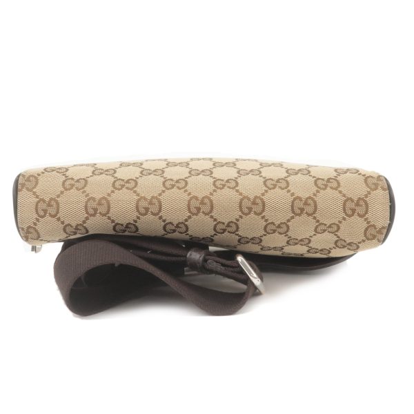 36749 2 3 Gucci GG Canvas Leather Waist Bag Beige Brown