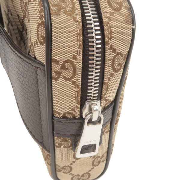 36749 2 8 Gucci GG Canvas Leather Waist Bag Beige Brown