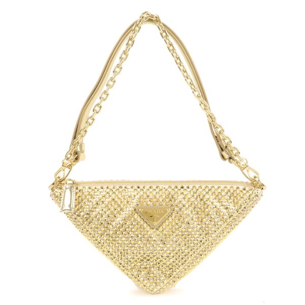 36899 11 1 Prada Satin Rhinestone Leather Shoulder Bag Gold