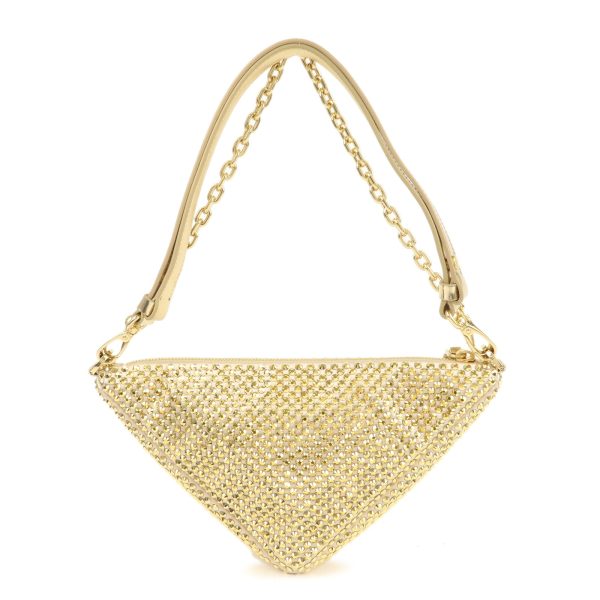 36899 11 2 Prada Satin Rhinestone Leather Shoulder Bag Gold