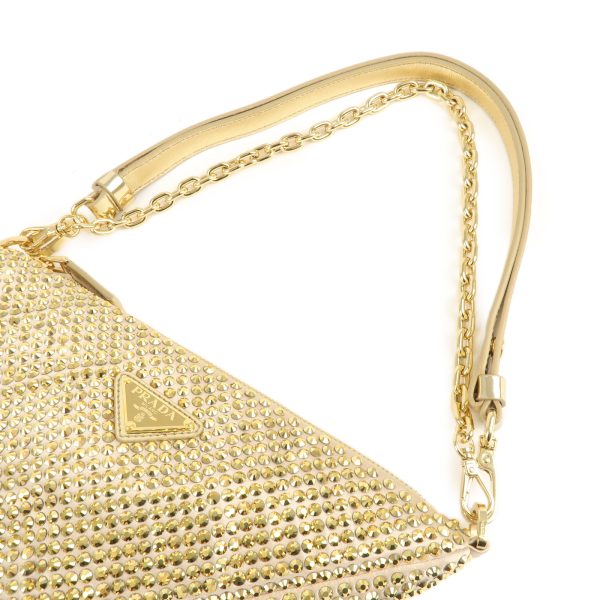 36899 11 4 Prada Satin Rhinestone Leather Shoulder Bag Gold