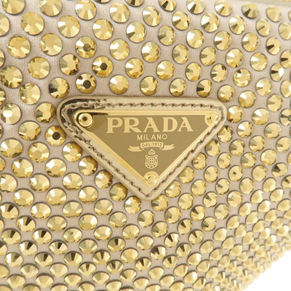 36899 11 8 Prada Satin Rhinestone Leather Shoulder Bag Gold