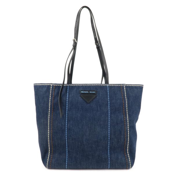 37626 8 1 Prada Denim Leather Tote Bag Blue