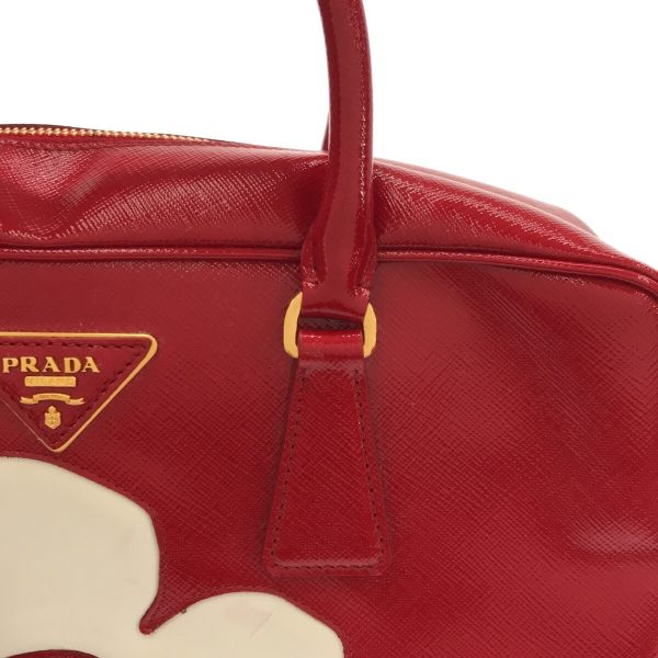 37741618 9 Prada Handbag Enamel Leather Flower Red x White