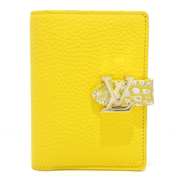 37886872 1 Louis Vuitton LV Vertical Wallet Compact Bifold Wallet Taurillon Yellow