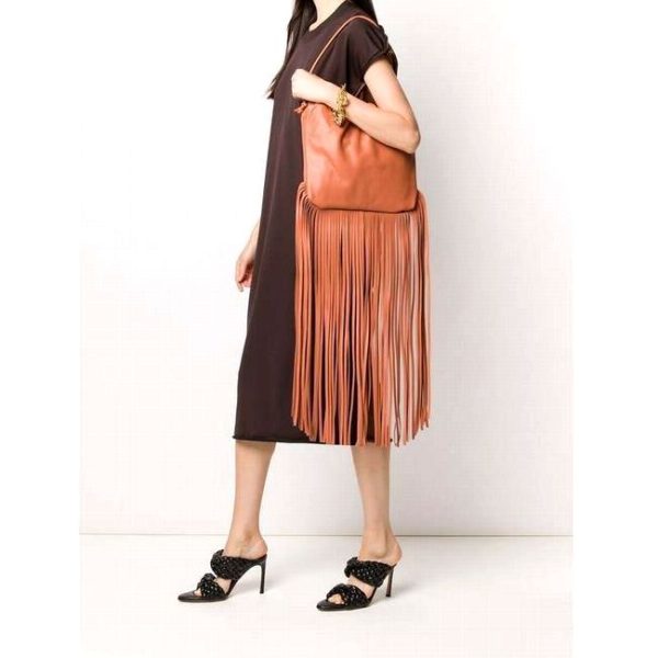 379171 3 Bottega Veneta The Fringe Pouch Nappa Leather Clay