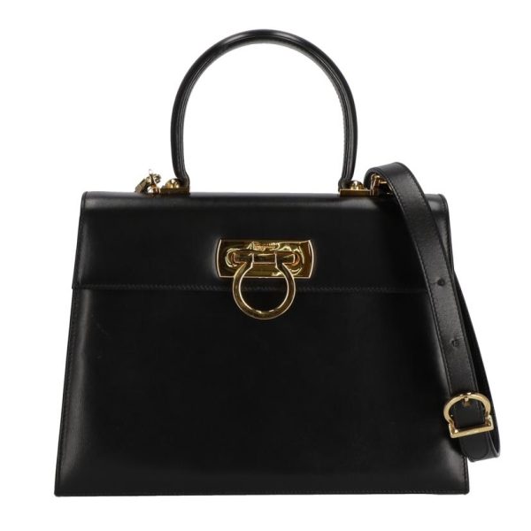 38182 1 Ferragamo Gancini 2Way Bag Black