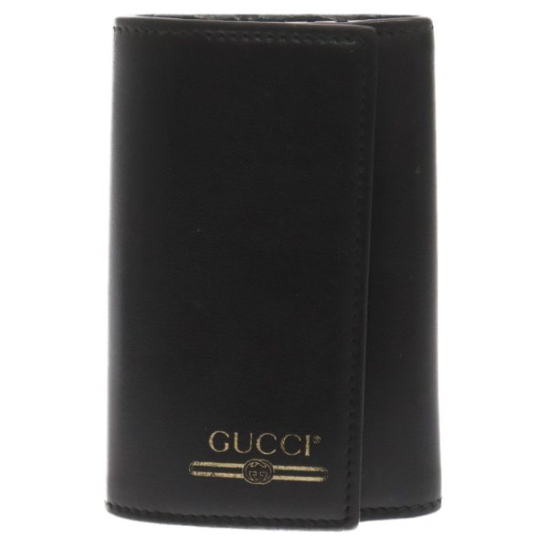 3824e110007 1 GUCCI Vintage Logo Key Case Leather Black