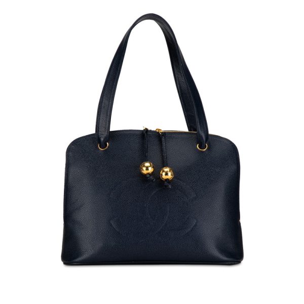 3xanygkeyelr35qp 1 Chanel Decacoco Mark Tote Caviar Skin Bag Navy