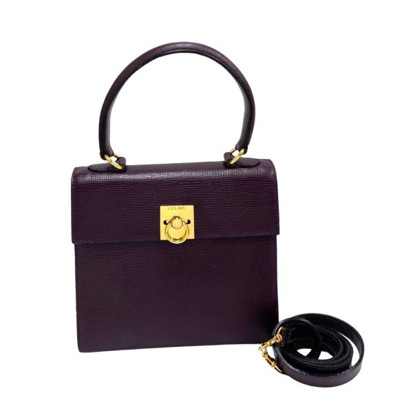 403f1325040 1 Celine Ring Hardware Leather 2Way Handbag Mini Shoulder Bag Pochette Purple