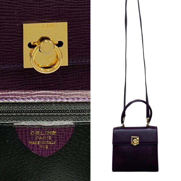 403f1325040 4 Celine Ring Hardware Leather 2Way Handbag Mini Shoulder Bag Pochette Purple