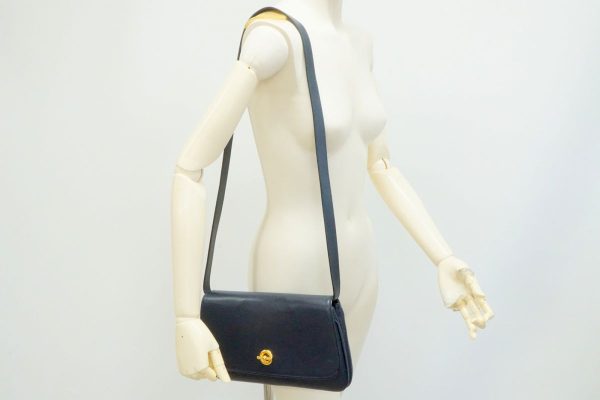 40496 8803h 2 Celine Vintage 2Way Mantel Motif Shoulder Bag Navy