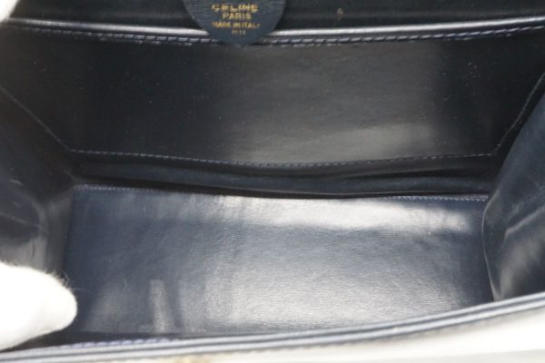 40567 8768h 9 Celine Vintage Mantel Top Handle Leather Navy Blue