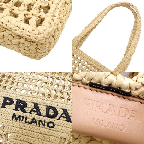 40802091348 6 Prada Crochet Tote Bag Raffia Beige Black