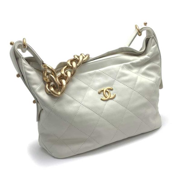 40829005 1 Chanel Hobo Bag Calfskin Matelasse Antique Hardware Gold White