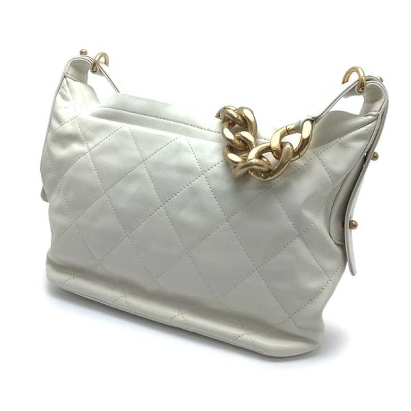 40829005 2 Chanel Hobo Bag Calfskin Matelasse Antique Hardware Gold White