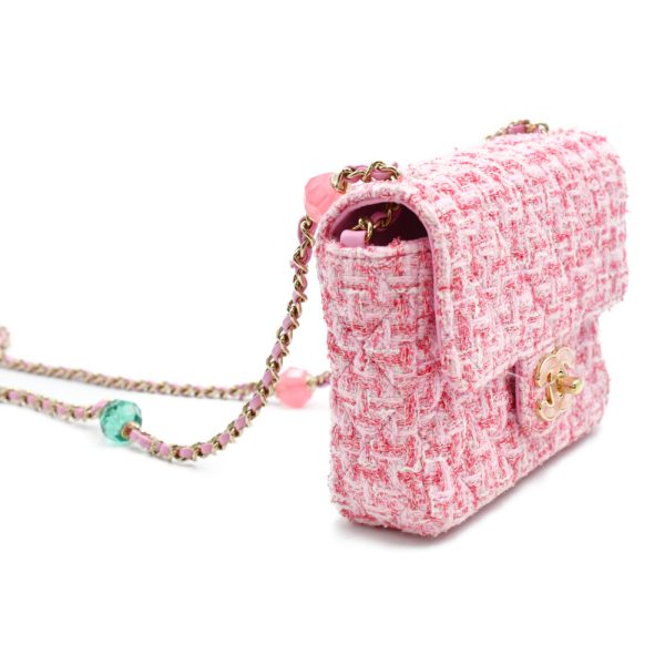 4123e300006 4 CHANEL Single Flap Single Chain Shoulder Tweed Bag Pink