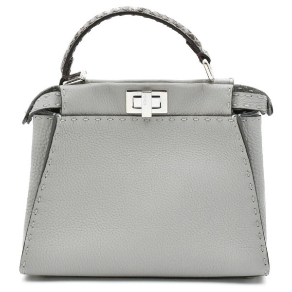 4123f120018 1 Fendi Peekaboo Mini Selleria Python Leather Handbag Gray