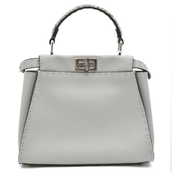 4123f120018 2 Fendi Peekaboo Mini Selleria Python Leather Handbag Gray