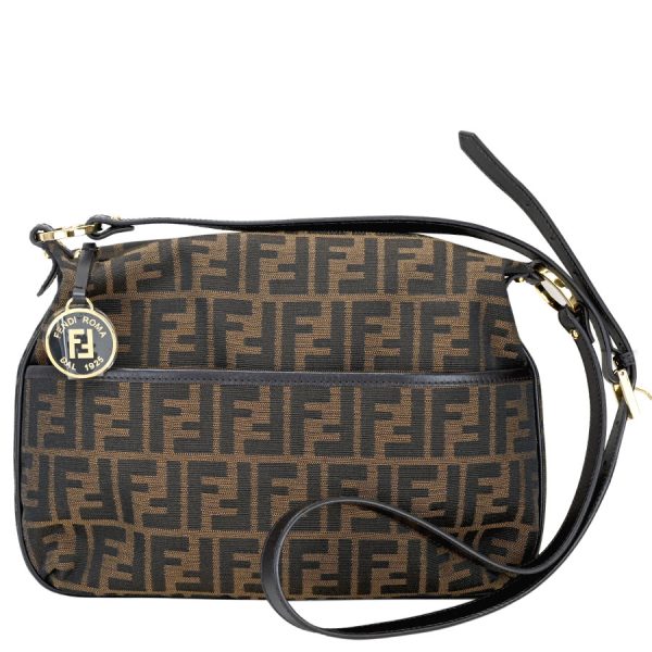 423l0189 01 01 Fendi Zucca Pattern Shoulder Bag Leather Brown