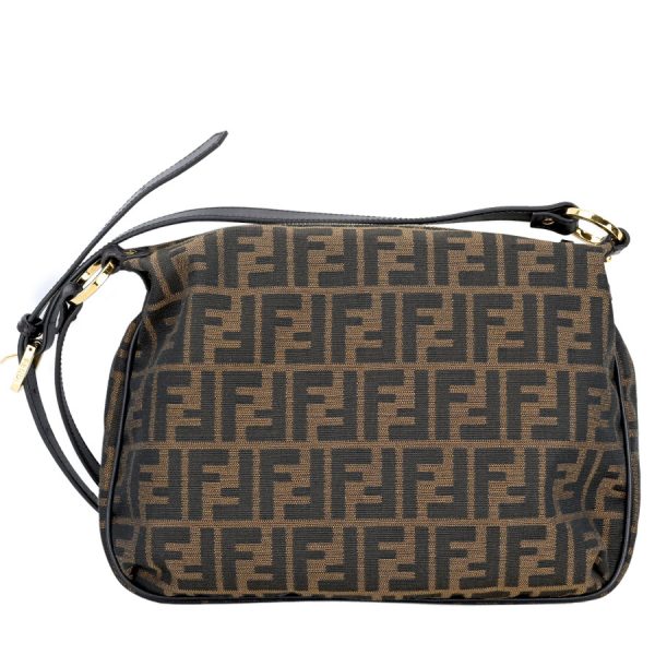 423l0189 01 02 Fendi Zucca Pattern Shoulder Bag Leather Brown