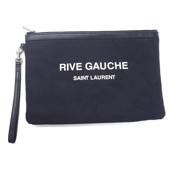 433946 02 Saint Laurant Camouflage Pattern Rive Gauche Clutch Bag Black