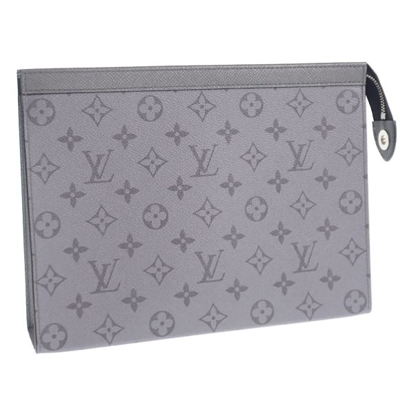 442830 01 Louis Vuitton Pochette Voyage MM Clutch Bag Taigarama Monogram Silver