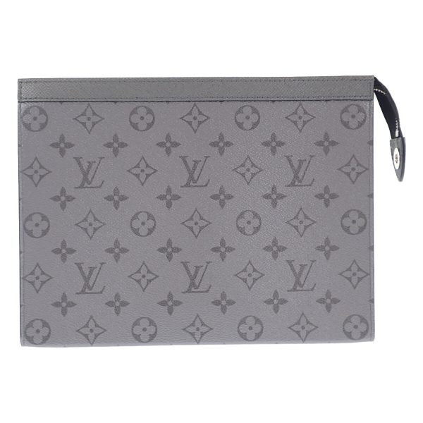 442830 02 Louis Vuitton Pochette Voyage MM Clutch Bag Taigarama Monogram Silver