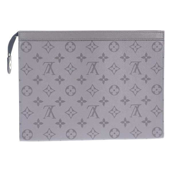 442830 03 Louis Vuitton Pochette Voyage MM Clutch Bag Taigarama Monogram Silver