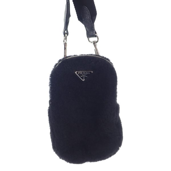 443027 02 Prada Shearling Mini Shoulder Bag Sheepskin Fur Nero Black