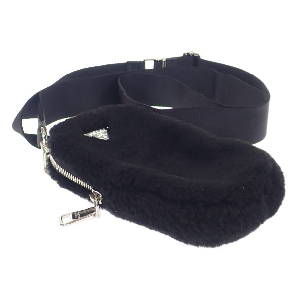 443027 04 Prada Shearling Mini Shoulder Bag Sheepskin Fur Nero Black