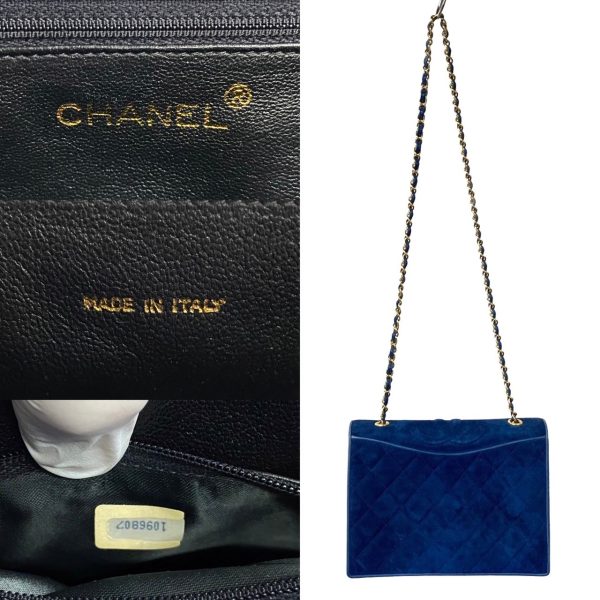 451k602493 4 CHANEL Matelasse Full Flap Suede Leather Shoulder Bag Blue