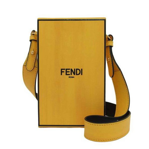 46463 1 Fendi Leather Logo Pochette Box Type Shoulder Bag Yellow