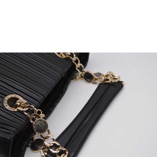 47696 5 Bvlgari Monete Nappa Plise Chain Leather Tote Noir