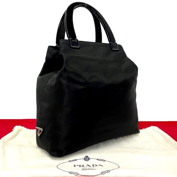 492a242721527 1 Prada Triangle Logo Nylon Handbag Mini Tote Black