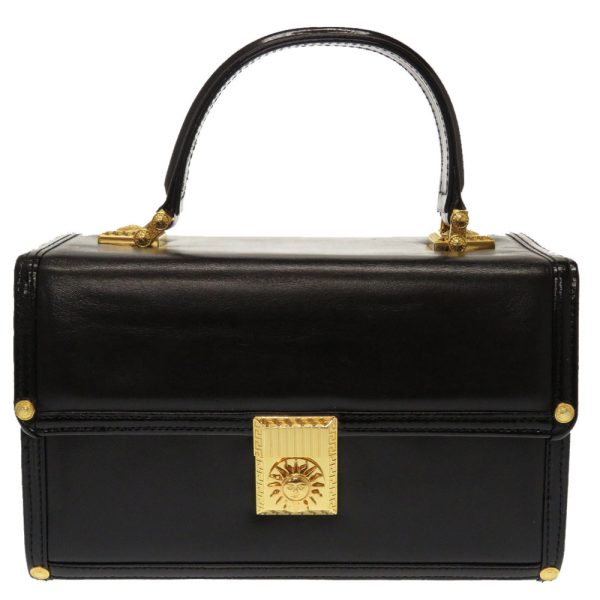 4b0059e5 1 Versace Vintage Sun Leather Handbag Black