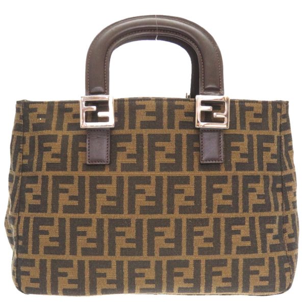 4f0122sil5 1 Fendi Ff Zucca Pattern Canvas Leather Handbag Bag Brown