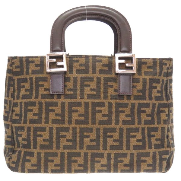 4f0122sil5 2 Fendi Ff Zucca Pattern Canvas Leather Handbag Bag Brown