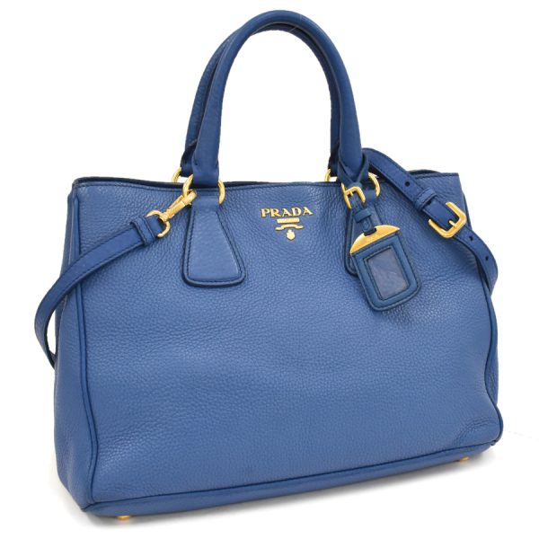 5000105884102802 1 Prada 2 Way Tote Bag Leather Gold Hardware Metal Logo Cobalt Blue